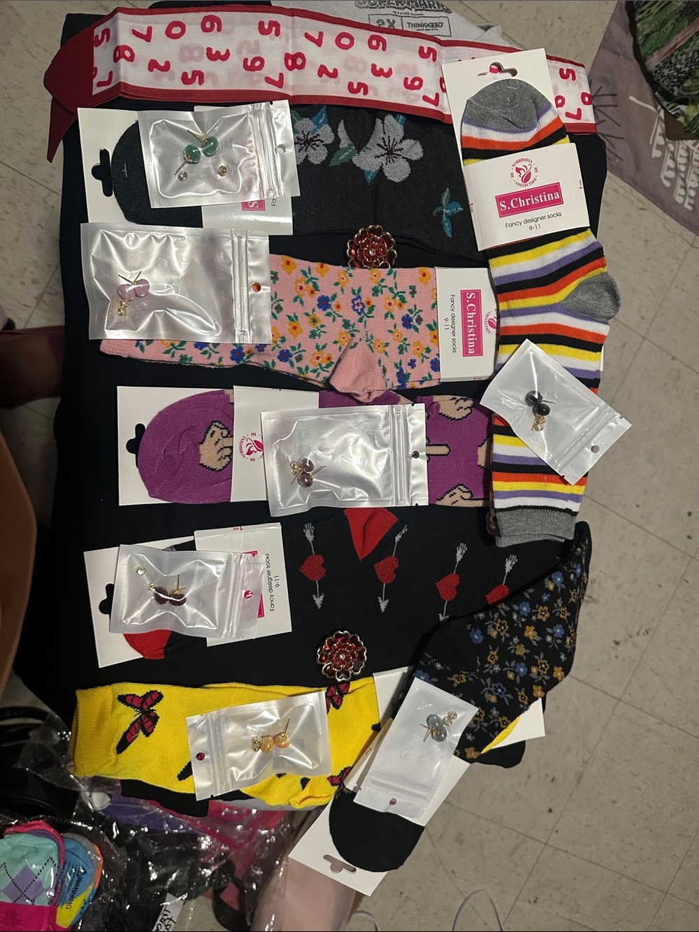 Christina Men’s Mixed Pattern Crew Socks - Gray, Yellow, Purple, Pink, Black